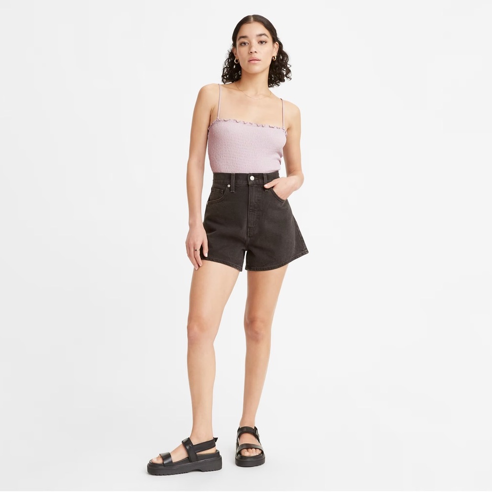 NWT Levi’s High Wasted Mom Jean Shorts Black Denim Size 26W Casual Spring